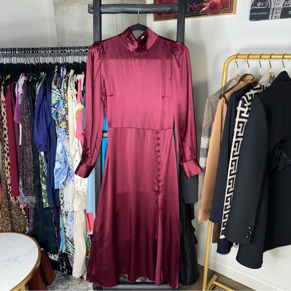 Reformation Maple Silk Midi Dress Plum Burgundy Womens 2 EUC - Picture 9 of 17